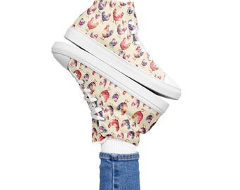 Akvarell kyckling höga canvas sneakers: Farmhouse Cottagecore skor
