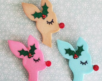 Christmas deer head brooches and earrings