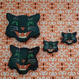 Vintage Halloween Cat brooch or earrings