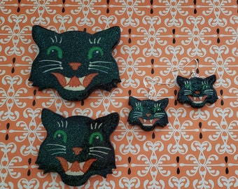 Vintage Halloween Cat brooch or earrings