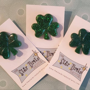 St. Patrick's Day Green glitter Shamrock brooches