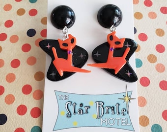Halloween kitty kat boomerang earrings