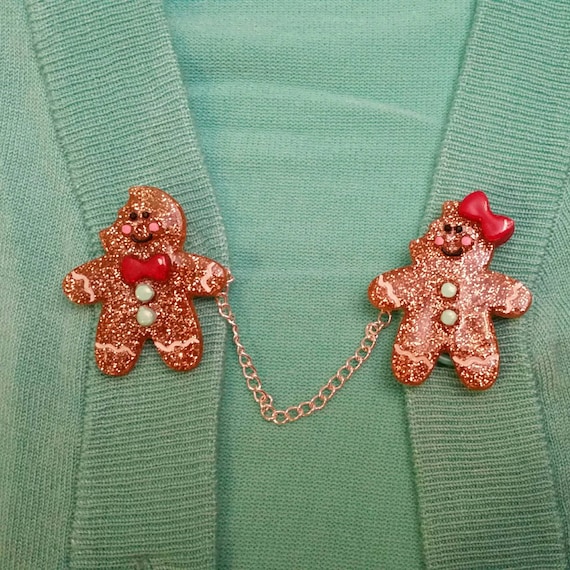 Gingerbread girl & boy Sweater Clip/brooch.