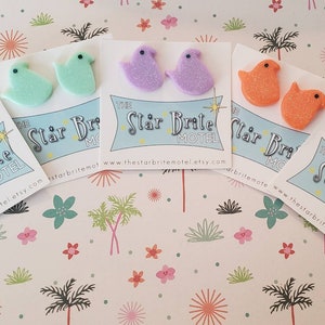 Marshmallow chick Easter candy fakelite earrings