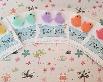 Marshmallow chick Easter candy fakelite earrings