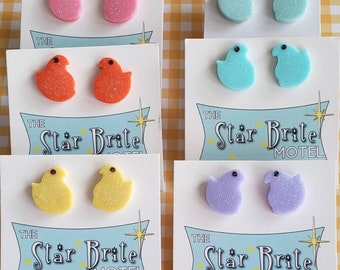 Tiny marshmallow chick stud earrings