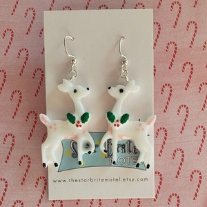 Holiday Vintage Deer Earrings in white