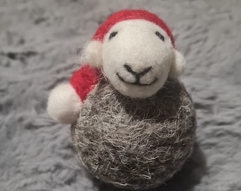 Needle Felted Herdwick Sheep Christmas Bauble with Red Hat. herdie gift. decoration. Cumbrian. Lake district. Handmade