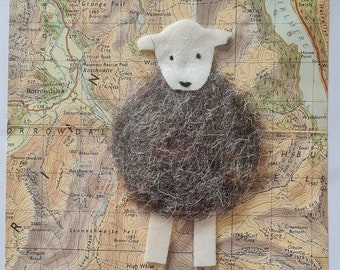 Herdwick card. 15cm square white card. Herdwick sheep with map Thirlmere in the Lake District Birthday card. Blank inside includes envelope