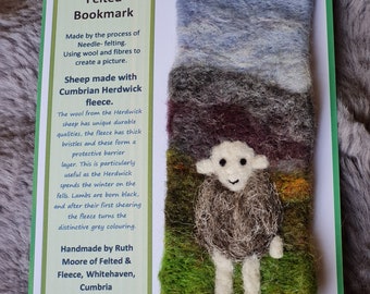 Herdwick sheep bookmark. Needle felted with the fells & herdwick sheep. Sheep made with Cumbrian herdwick fleece. Sheep gifts. Sheep uk Gift