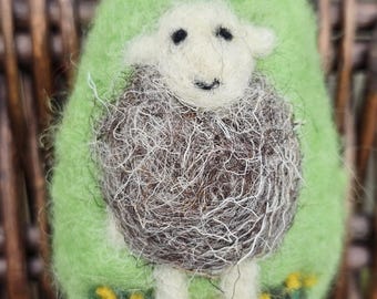 Needle felted herdwick egg decoration for spring. Base is Coloured with a Herdwick sheep.For spring decorating Easter decor Felted 3"x 1.5
