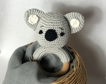 Hochet koala au crochet, anneau de préhension