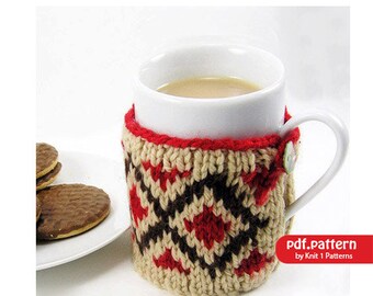 Intarsia Knit Heart Mug Cosy Downloadable knitting pattern