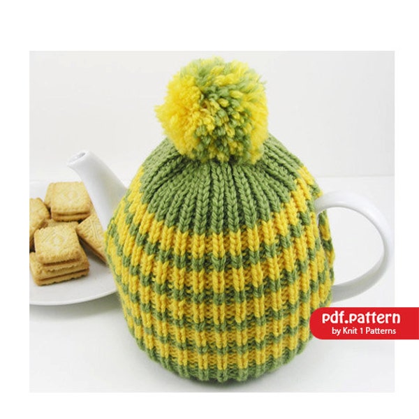 Gestreept ribgebreid Tea Cosy Downloadbaar breipatroon