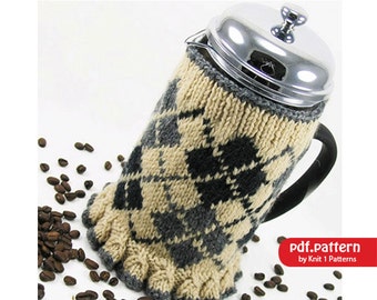 Capa para cafeteira francesa em tricô Fair Isle - Padrão de tricô para download