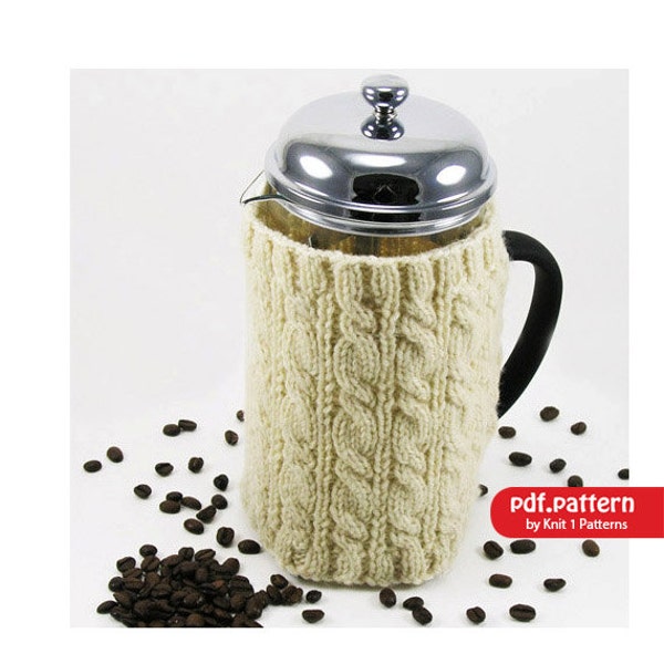 Cable Stitch Cafetière/French Coffee Press Cosy Downloadbaar breipatroon