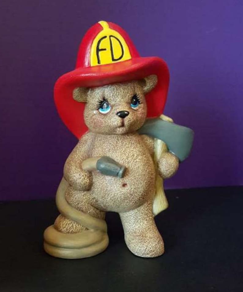 Unpainted Ceramic Bisque Bear Fireman Bear with Water Hose and Etsy