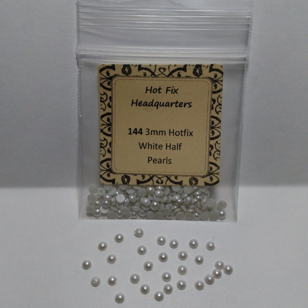 3mm White Hotfix Half Pearls, 1 gross