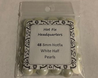 8mm (ss40) White Hotfix Half Pearls - Pack of 48
