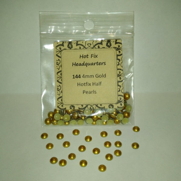 4mm Gold Dome Hotfix Half Pearls, 1 gross