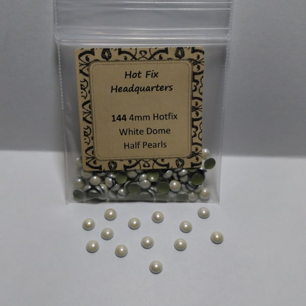 4mm White Dome Hotfix Half Pearls, 1 gross
