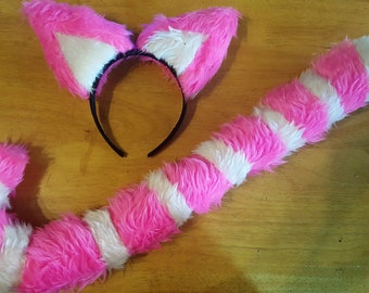 Pink and White Cat Ears and Tail set