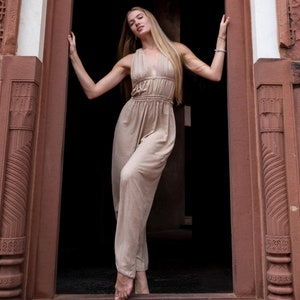 Botanical dye Ahimsa silk jumpsuit, Raw silk playsuit, Organic boho clothing, Ceremonial wear, Natural Bohemian romper, Vegan silk bodysuit