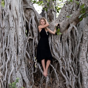 Black sleeveless silk wrap dress, Raw silk dress, Ahimsa silk dress, 100% Peace silk, Summer hand loomed dress, Rustic silk dress