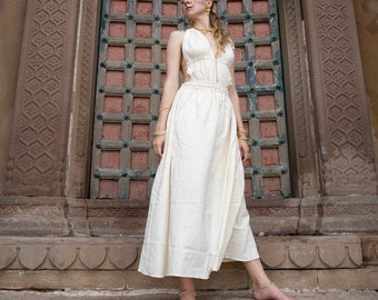 Khadi Ahimsa zijden jurk met trekkoord, rauwe zijden jurk, biologische boho jurk, lange zomerjurk, natuurlijke Boho jurk, veganistische zijden jurk