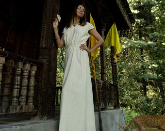 Rustic organic cotton dress, Natural clothing, Long boho dress, Open back dress, Bohemian style, Maternity dress, Organic wedding dress