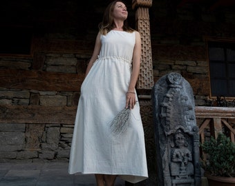 Simple organic cotton dress, Natural clothing, Long boho dress, Dress with pockets, Bohemian style, Maternity dress, Rustic wedding dress