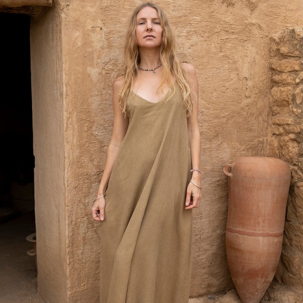 Golden Ahimsa wild silk dress, Peace silk, Maxi dress, Pure silk dress, Natural slip dress, Vegan silk, Non violent silk, Wedding silk dress