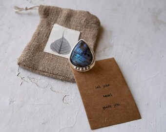 Labradorite Ring, Sterling Silver 925 Ring, Adjustable Silver Ring, Natural Labradorite Ring, Cabochon Labradorite Ring, Unique gift