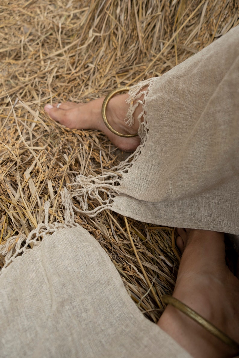 Beige wrap dress with fringe, Sleeveless raw silk dress, Boho dress, Ahimsa silk, 100% silk dress, Wrap summer dress, Hand loomed silk image 10