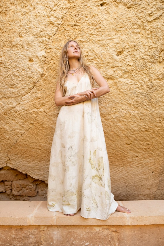 Botanical Dye Silk Slip Dress, Natural Dye Dress, Eri Silk Dress 