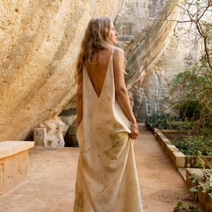 Botanical Print Silk Slip Dress | Open Back Eri Ahimsa Silk | Ethical Slow Fashion Wedding Dress