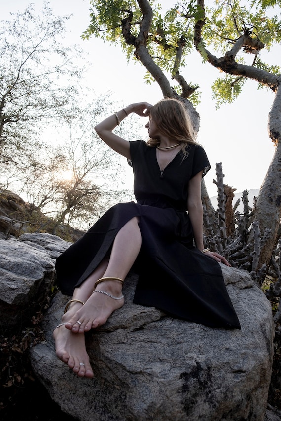 raw silk black dress Black raw silk dress