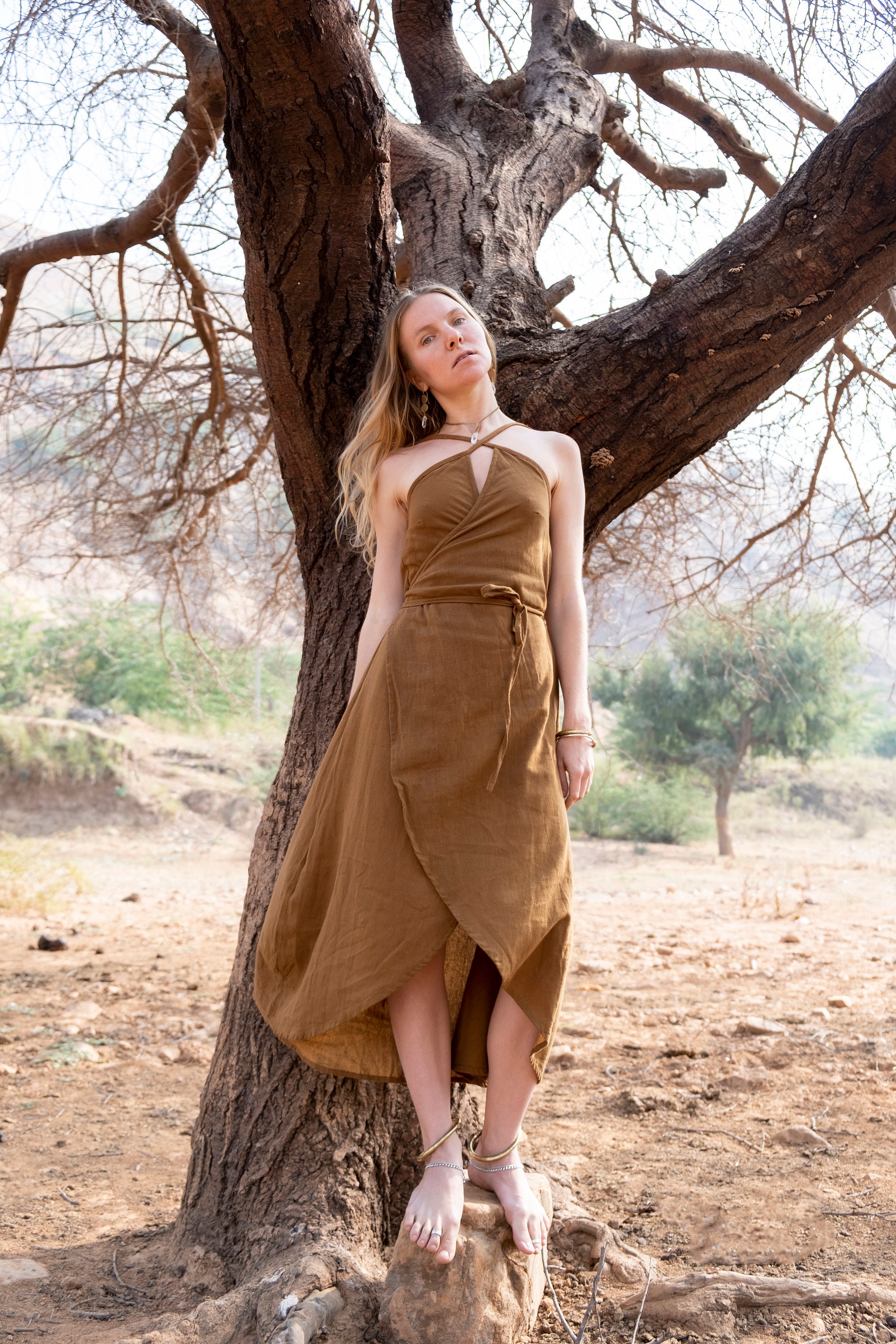 Raw wrap dress, Bohemian dress, Goddess boho dress, Summer wrap dress, Hand weaved dress, Raw silk robe, Wedding guest dress, Festival dress