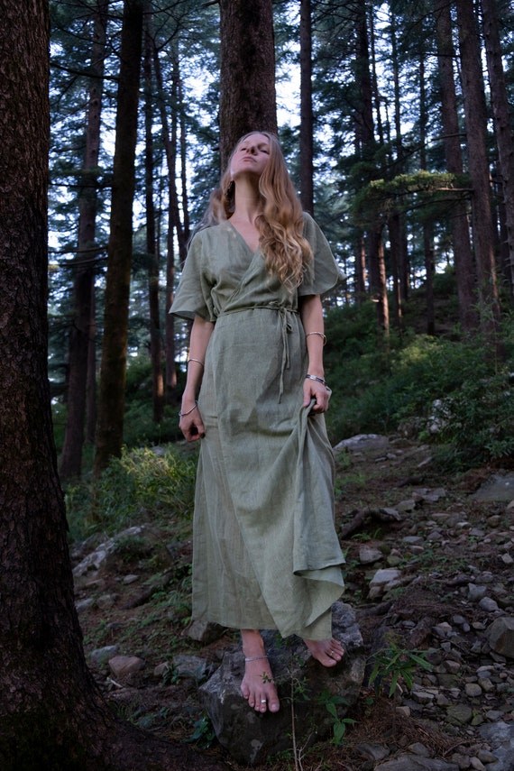 Raw Silk Wrap Dress Boho Ahimsa Silk Dress Ceremonial Dress Bohemian Natural Clothing Raw Silk Robe Bridesmaid Dress Etsy