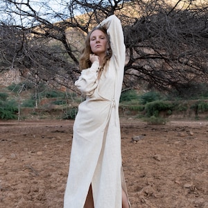 Natural Ahimsa silk wrap dress, Organic dress, 100% raw silk robe, Bohemian clothing, Wedding boho silk dress, Summer kimono, Hand woven