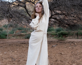 Natural Ahimsa silk wrap dress, Organic dress, 100% raw silk robe, Bohemian clothing, Wedding boho silk dress, Summer kimono, Hand woven