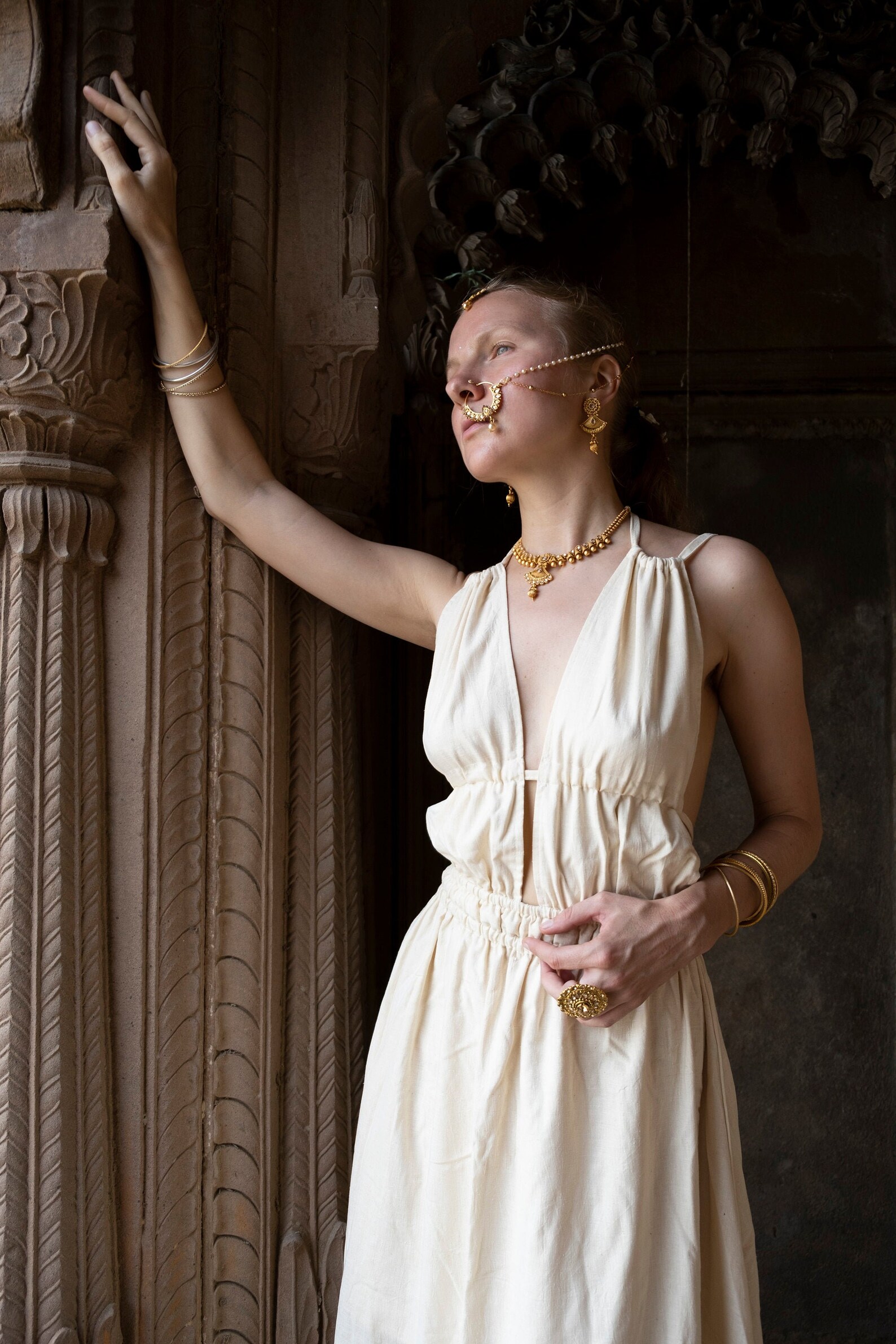 khadi-ahimsa-silk-drawstring-dress-raw-silk-dress-organic-boho-dress