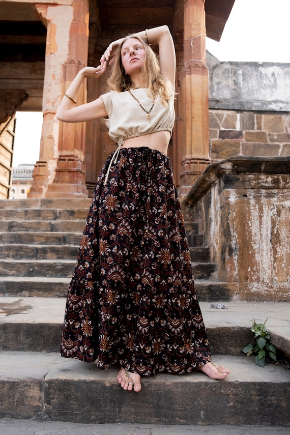 Natural Block print cotton skirt , Adjustable cotton skirt, Boho natural  clothing, Long skirt, Cotton maxi skirt, Boho Skirt, Bohemian print -   Portugal