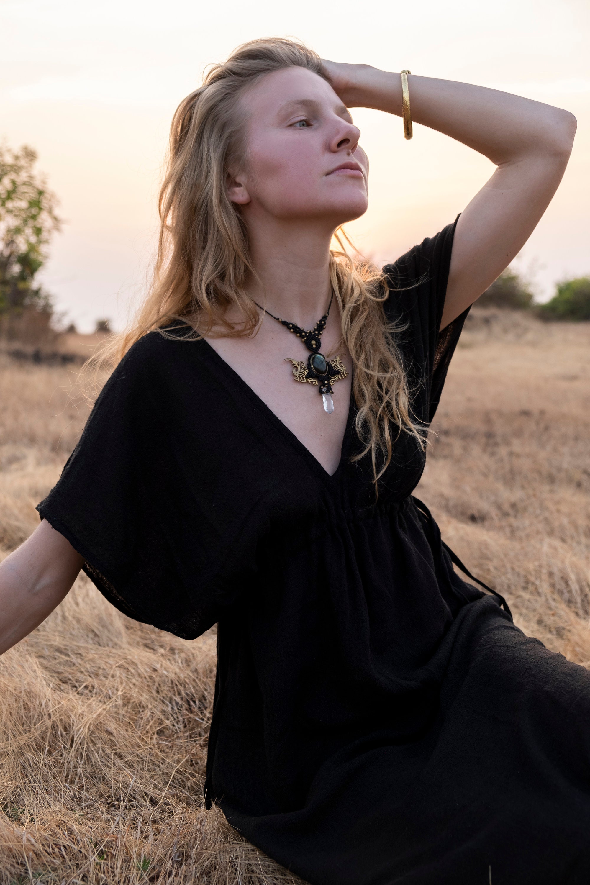 Black silk kaftan clearance