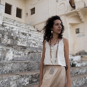 Ahimsa silk beige crop top, Silk summer shirt, Sleeveless top, Vegan silk top, Natural open back top, Boho Top, Organic Clothing