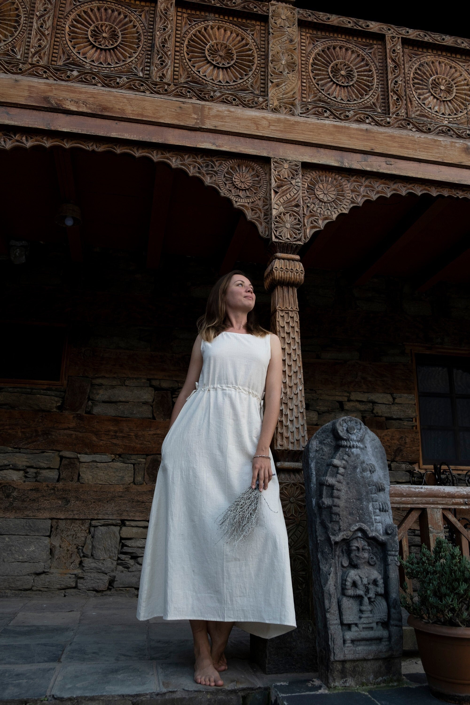 Simple organic cotton dress, Natural clothing, Long boho dress, Dress with pockets, Bohemian style, Maternity dress, Rustic wedding Dress
