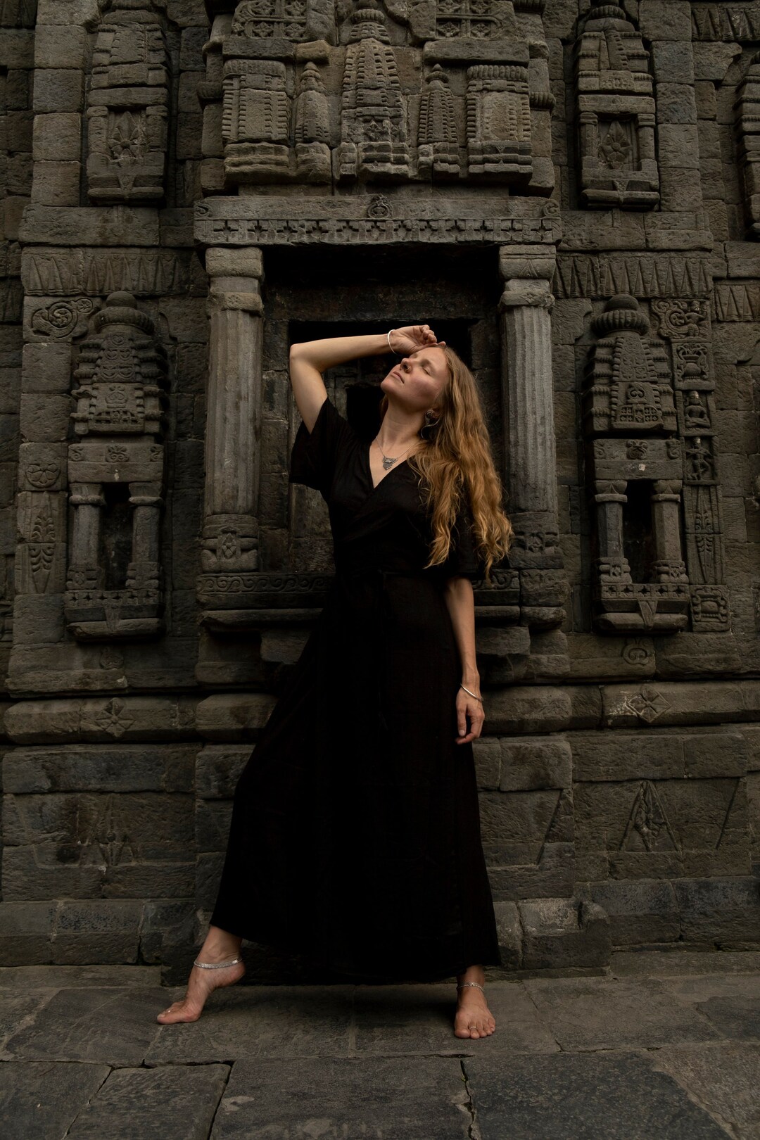 Robe portefeuille en soie brute, robe en soie Boho Ahimsa, robe de