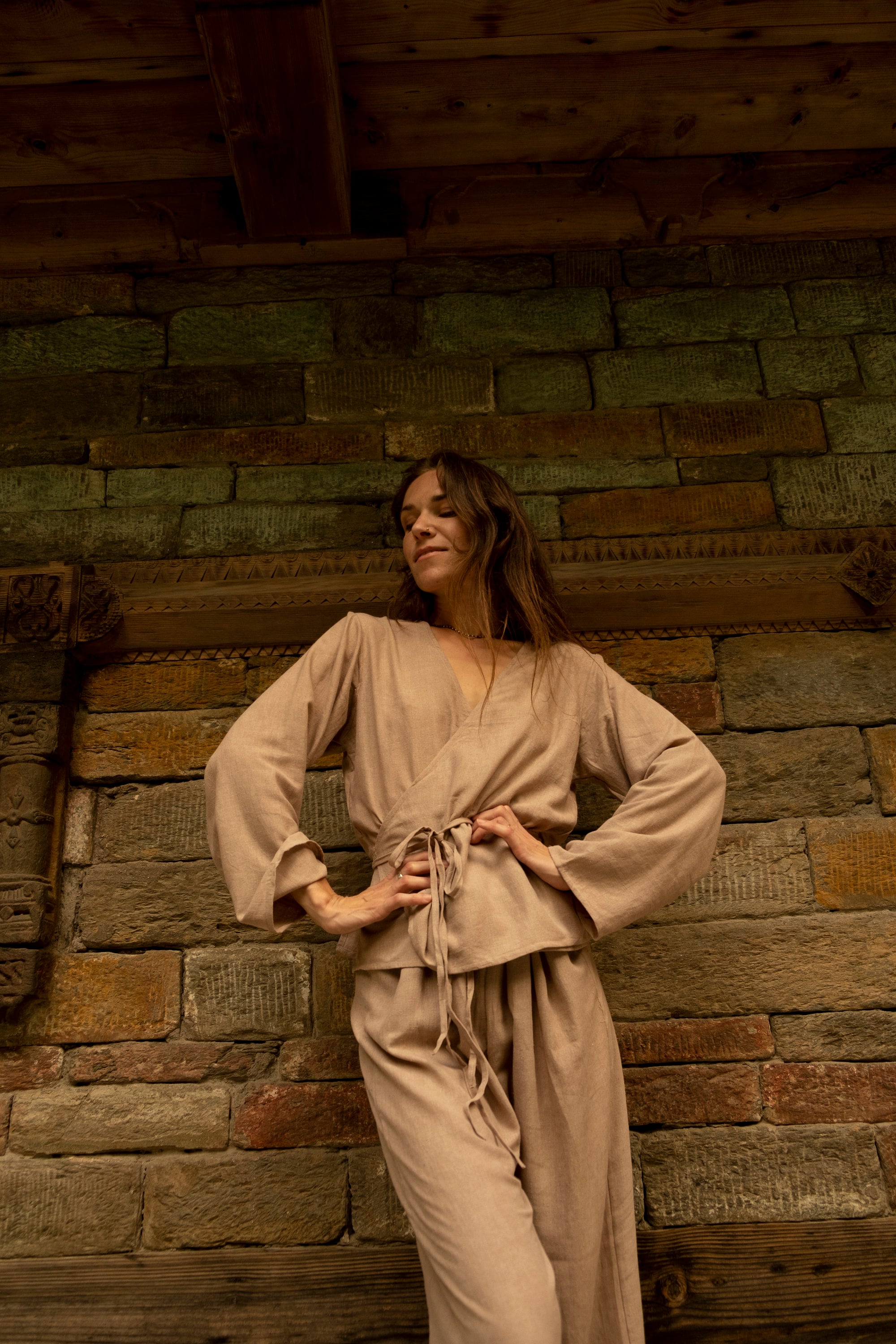 Raw silk kimono wrap top, Botanical dye, Bohemian shirt, Silk lounge wear, Natural dye silk, Casual homewear, Ahimsa silk robe, Peace silk