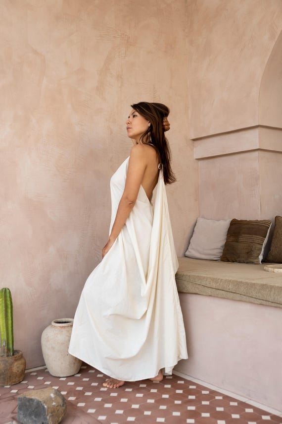 ethical bridesmaid dresses Draped Dress in Ahimsa Silk | Peace Silk | Ethical Wedding | Ceremonial Goddess Gown Made from 100% Linen.Made Size:Large 16.5