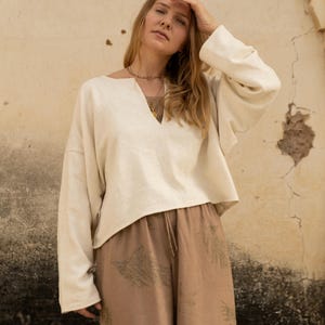 Beige Peace Silk Sweater Top | Hand Woven | Undyed Natural Raw Silk | Minimalist Oversized Pullover | Sustainable Ethical Clothing